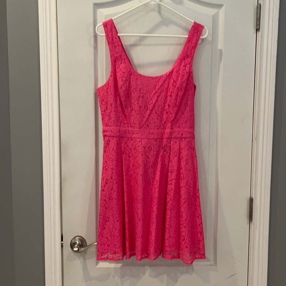 Aeropostale Bright Pink Lace Fit & Flare Mini Dress